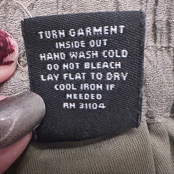 New Directions Linen Look Wide Leg Lined Pants Olive Crochet Side Trim Size M - Picture 7 of 11